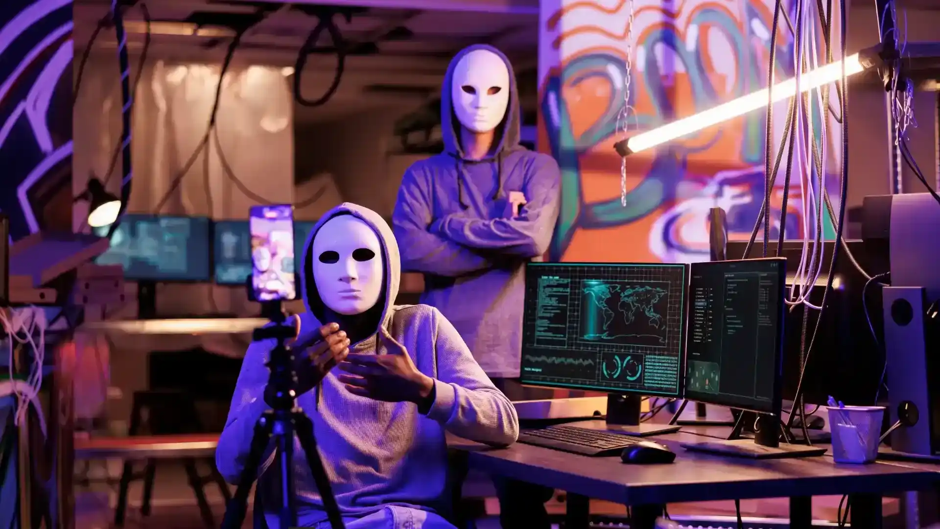 Unas personas de una organización al margen de la ley en una reunión