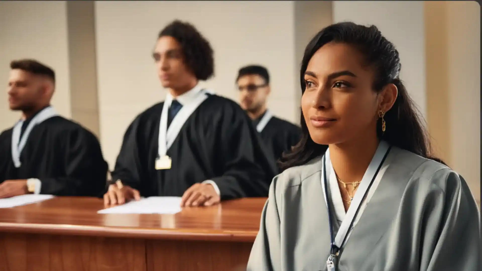 Una mujer dando una declaración como testigo en un proceso disciplinario