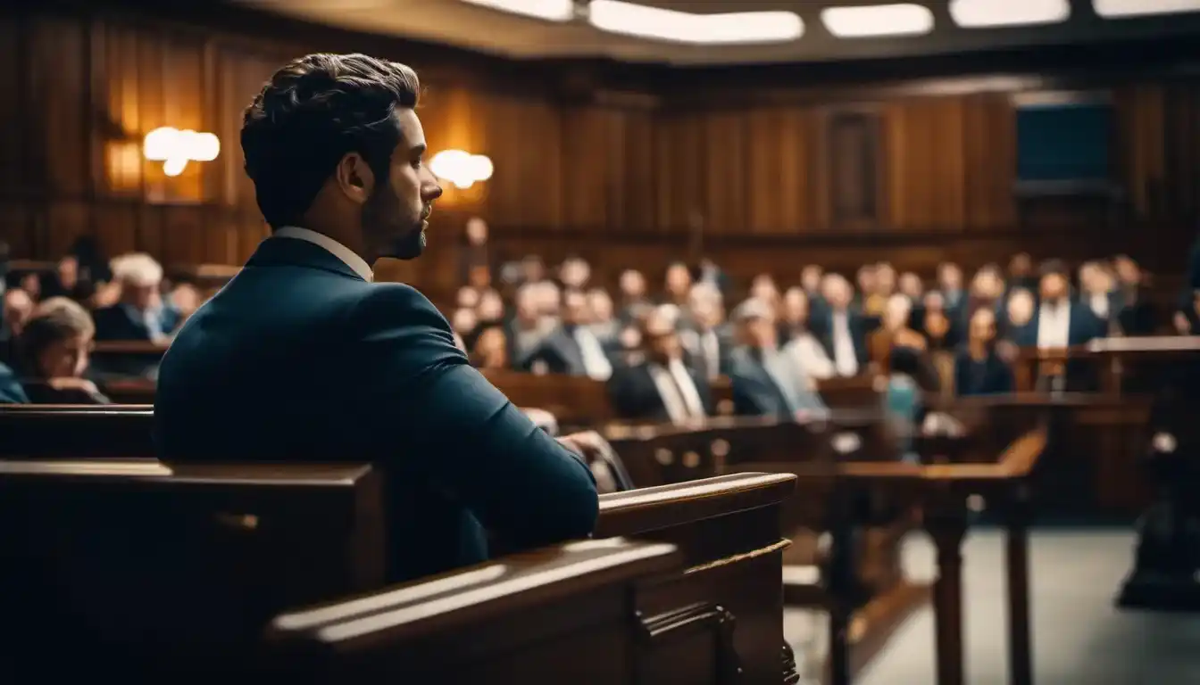 Recurso de apelación y unas personas esperando a que se resuelva el fallo en la audiencia