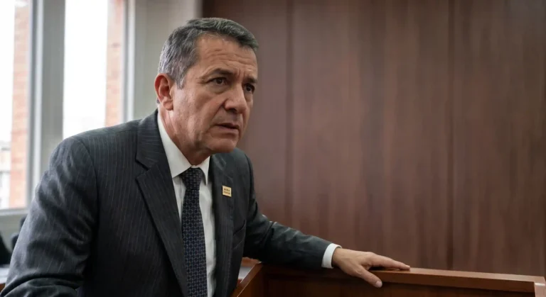 Un abogado disciplinado de pie ante un mazo de juez que deniega una solicitud, simbolizando la denegación de la versión libre en un proceso disciplinario.